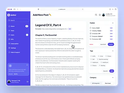 slothUI - World's Laziest Design System - Text/Content Editor UI clean content editor content editor app content editor ui dashboard dashboard design dashboard ui design system figma minimal modern post editor purple slothui soft text editor ui ui design ui kit wysiwyg editor