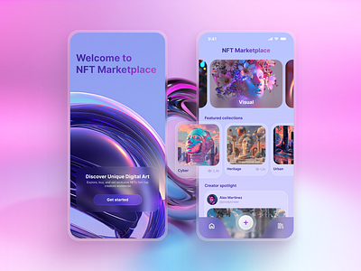 NFT Marketplace | Glassmorphism glassmorphism homepage light ui marketplace mobile app nft nft marketplace nft mobile app onboarding uiux design