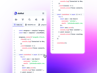 slothUI - World's Laziest Design System - Code Editor Mobile UI clean code editor code editor app code editor mobile code editor ui code ui design system figma gradient minimal mobile app mobile ui modern purple slothui soft text editor ui ui design ui kit