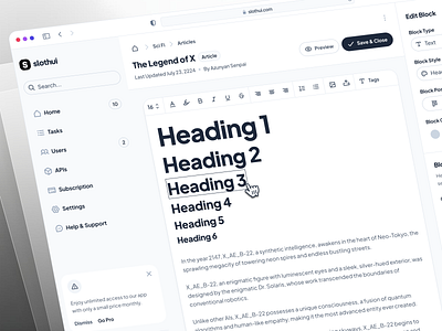 slothUI - World's Laziest Design System - Post Editor Dashboard black and white blog editor clean content editor content editor ui dashboard dashboard design dashboard ui design system figma minimal modern post editor soft text editor ui ui design ui kit wysiwyg editor wysiwyg editor ui