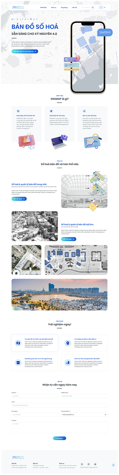 Digital Map 3d illustration ui website