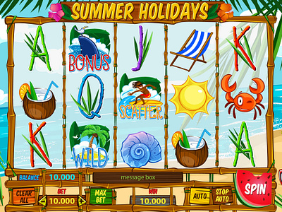 The Main UI for the Summer themed slot game design gambling gambling art gambling design game art game design gaming gaming art graphic design slot design slot machine summer holidays summer slot summer themed summer vaction ui ui design vacation