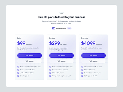 Pricing section | Ainnovate ai artificial intelligence b2b clean ui minimalist plans pricing pricing section purple saas saas b2b