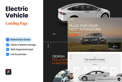 Electric Vehicle Landing Page design kit eco electric vehicle landing page figma landing page landing page template saas landing sketch software startup landing page theme ui kit web design mockup website design website template