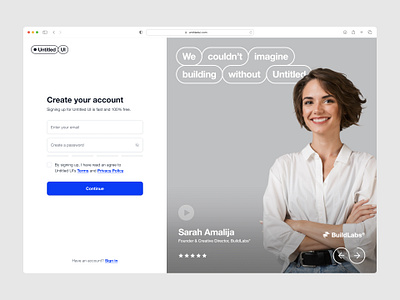 Create your account — Untitled UI create account figma figma ui kit form log in login minimalism onboarding sign in sign up signin signup testimonial ui design user interface video web design