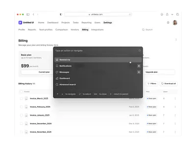 Command+K search menu — Untitled UI cmd k cmdk command k commandk dashboard figma figma ui kit product design quick search reminders search search menu searchbar table ui design user interface