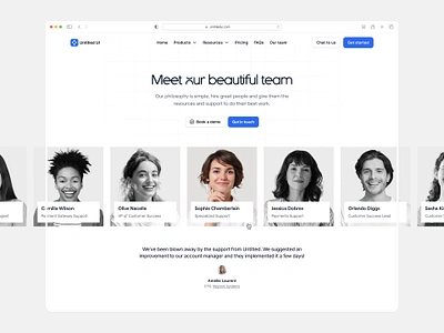 Meet our beautiful team — Untitled UI about page about us careers page company page figma figma ui kit minimal minimalism team team page testimonial ui design web design webdesign