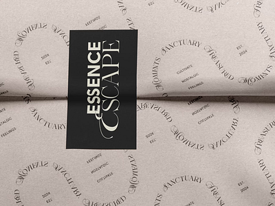 Essence Escape / packaging aesthetic bag brand brand identity branding design elegant graphic design logo packaging perfume sophisticated sticker wrap wrap tissue paper