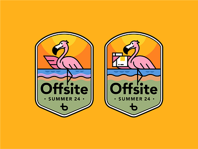 Offsite badge adventure badge beach bird branding delivery design flamingo graphic design icon icon set illustration logo packing resort shipping summer travel tropical vector