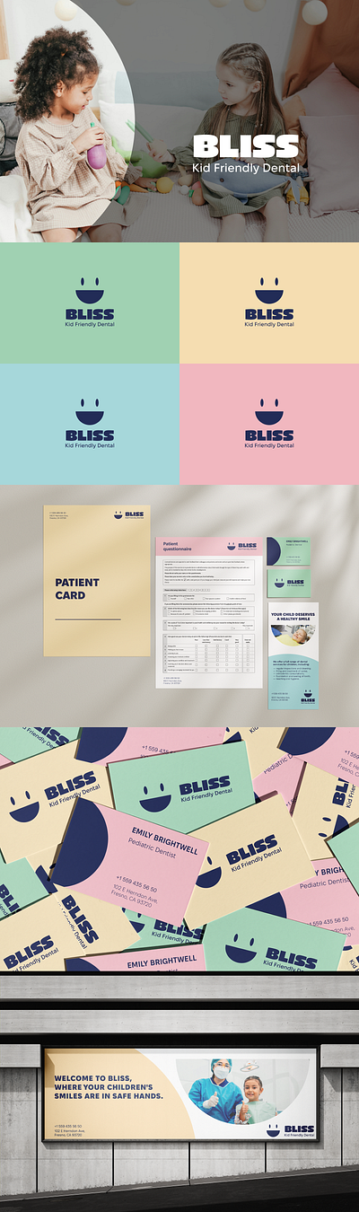 Brand identity for Bliss - Kid Friendly Dental branding dental design graphic design logo logodesign