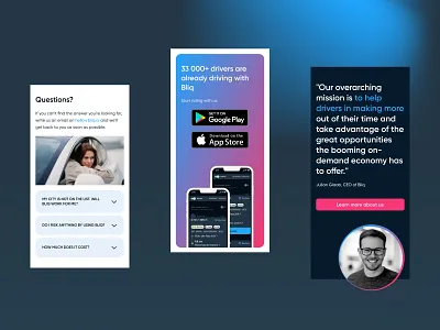 Bliq / mobile about accordion adaptation button call to action cta design drop down faq interactive design mobile question quote ui webdesign website