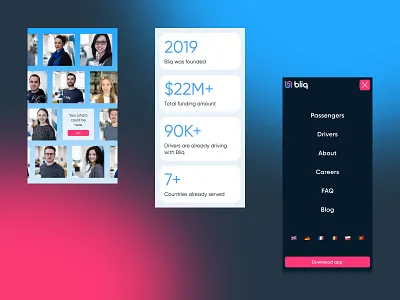 Bliq / mobile benefits button design interaction interactive design menu mob mobile numbers team ui webdesign website