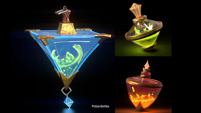 Potion Bottles - Game Props 3d modeling 3d sculpting blender 3d fantasy game assets game props stylized substance painter texturing
