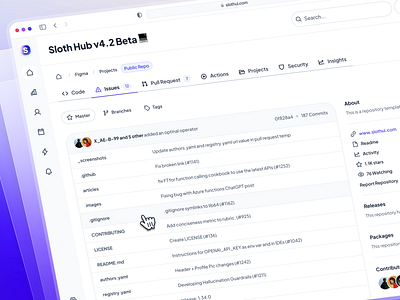 slothUI - World's Laziest Design System - Repository Dashboard clean code repository dashboard dashboard ui design system figma gradient minimal modern purple repository repository app repository dashboard repository ui slothui soft tab ui table ui ui ui kit