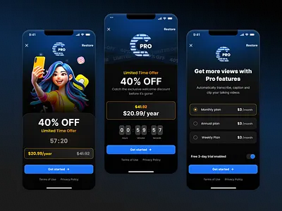 Paywalls Design for Mobile App app design app paywall blue mobile app ios ios design mobile app mobile creatives mobile design mobile paywall paywall