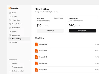 Plans & billing settings — Untitled UI billing history billing settings figma nav plans pricing page pricing plans pricing settings product design sidenav table ui design user interface