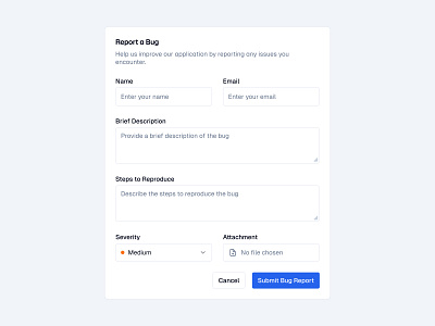 Report Bug Dialog 🐛 design dialog form input landing landing page minimal modal popup saas select ui web design