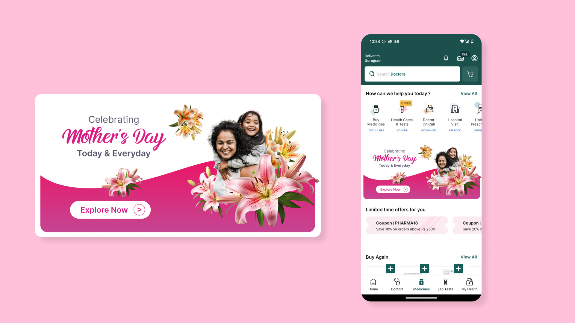 Mother's Day App Banner Widget - Apollo 24|7 branding graphic design mothersday ui