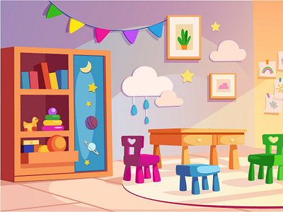 Kindergarten Interior Cartoon Background background banner cartoon child decoration empty flat furniture game inside interior kindergarten nobody playground playroom room scene wooden