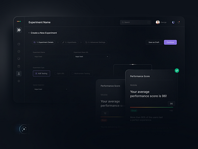 A/B Testing App - Experiment admin admin panel analytics app chart dark theme dashboard design app interface product design sidebar menu test testing ui ux