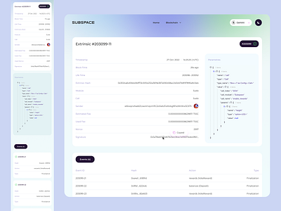 Subspace Network - Extrinsic Details app design block explorer crypto cryptocurrency responsive ui ui design ux ux design web 3.0 web app