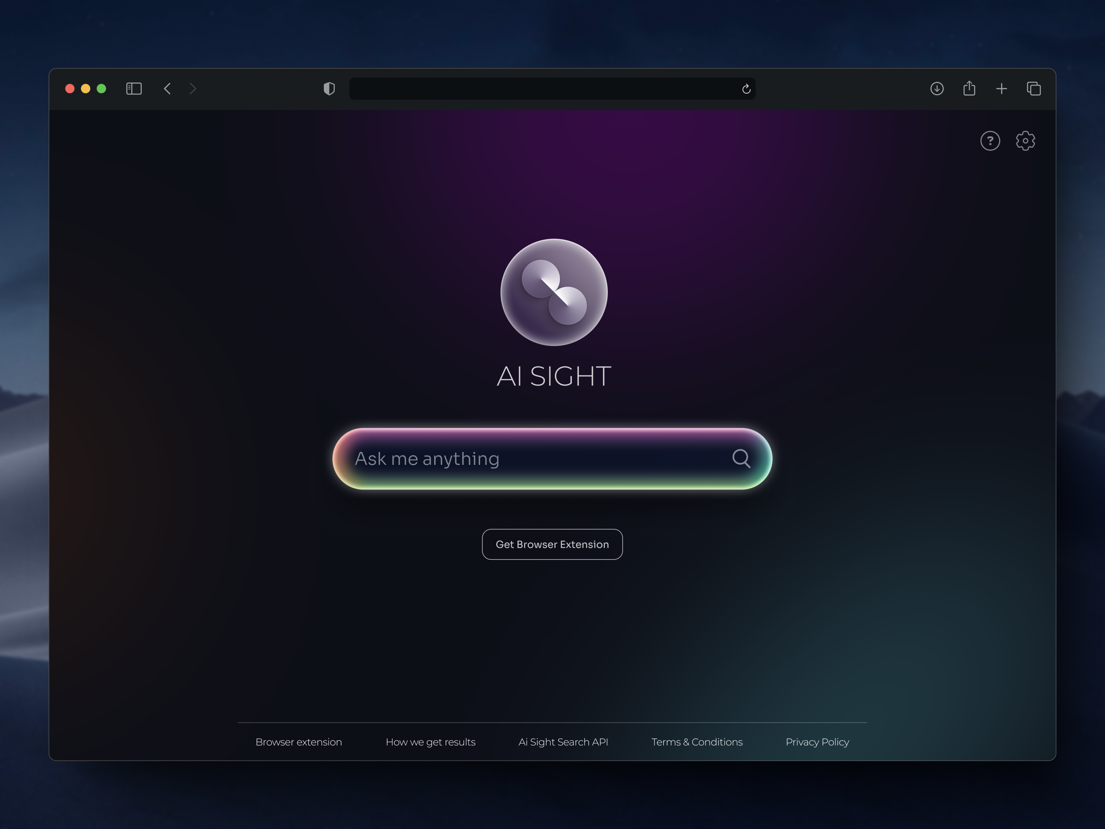 AI Search engine ai artificial intelligence assistant browser dark mode engine extension field glass glow gradient input neon search ui