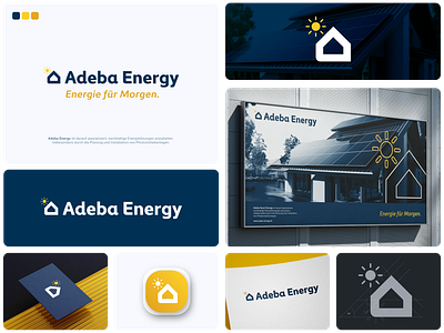 Solar Energy Company Branding a blue and yellow clean energy eco electricity energy home house letter a logo logomark photovoltaic renewable smart home solar solar energy solarpanel solarpower solarsystem sun