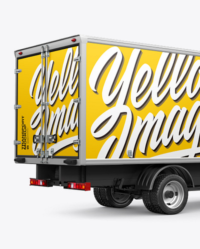 Free Download PSD Box Truck Mockup - Back Half Side View branding mockup free mockup psd mockup designs