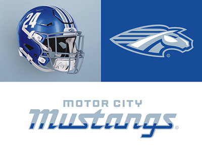 18/32 – Motor City Mustangs branding chrome design detroit football horse illustration logo motor city muscle car mustang script sports sports branding typography