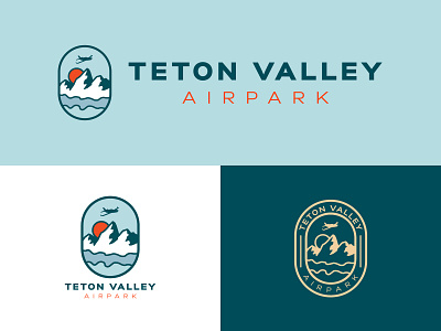 Teton Valley Airpark Logo airpark airplane branding clouds community fly flying horizon idaho identity jet lockups logo logos mountains plane sun teton teton valley vector
