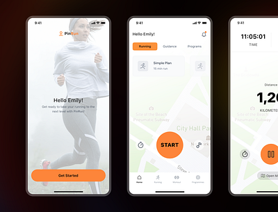 Design Concept for AI-Powered Running App app app design interface design maps design mobile mobile app product design running sports app ui uidesign user experience user interface ux uxdesign