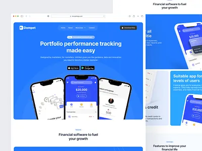 Dompet - Landing Page App Financial 2024 app app finance bank bento bento grid branding design design hero finance framer graphic design illustration landing page logo payment ui ui design website website sass