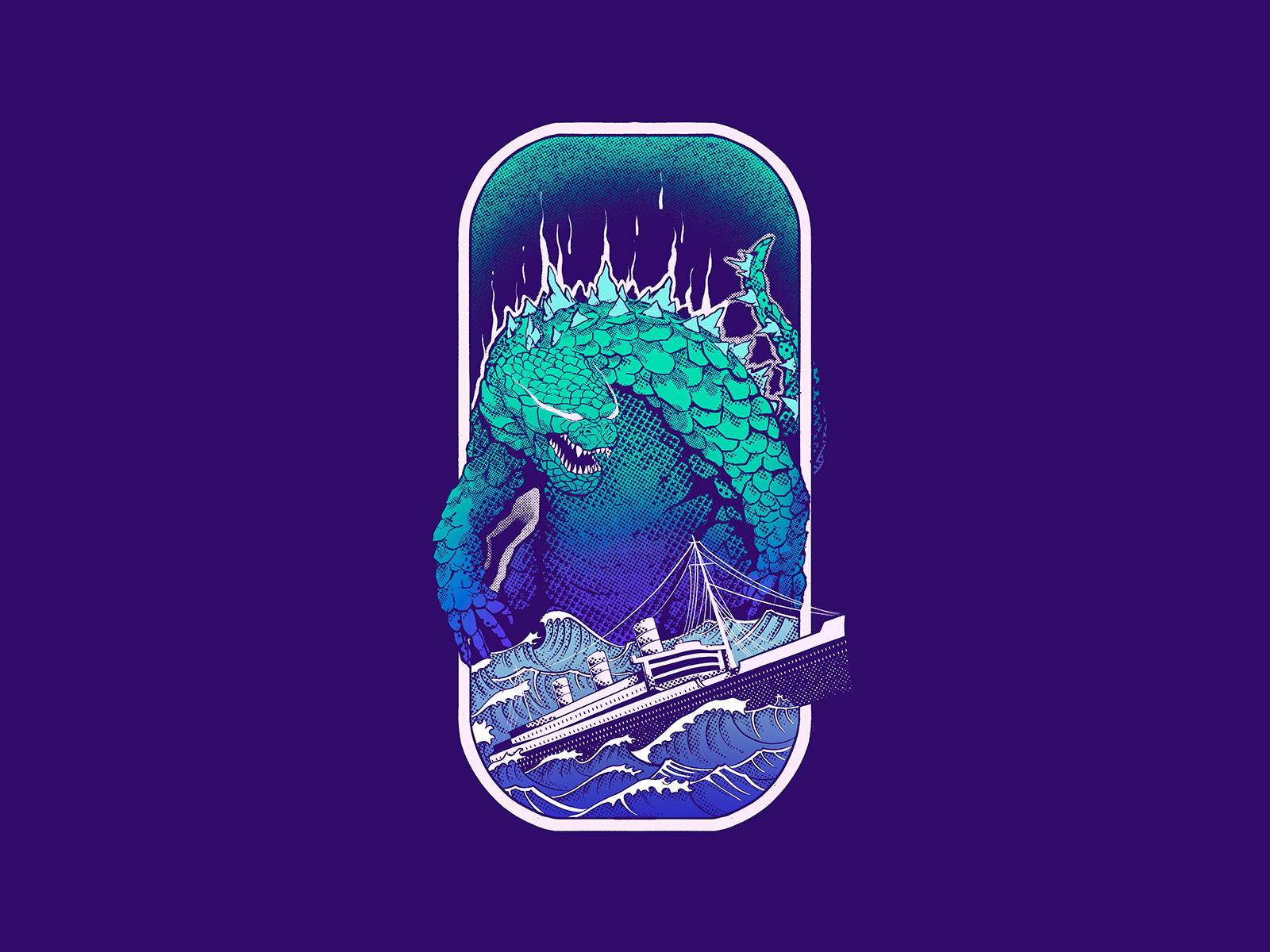 Godzilla - Colored versions branding godzilla illustration merch retro screenprint ship shirt stamp sticker texture tshirt vintage