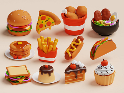 Food 3D Illustration 3d 3d modeling 3d render cake cute fastfood food icon illustration ui