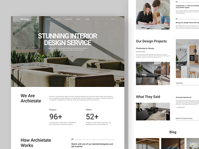 Interior Design Studio Landing Page clean composition fireart images landing layout minimal page typography ui ux web