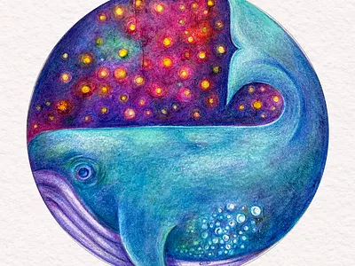 Whale n'space drawing icon illustration round space whale