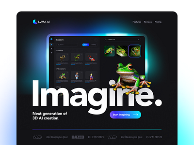 Luma Imagine Web 3d ai branding concept glow imagine jamm logo luma prodcut text ui unfold ux web website