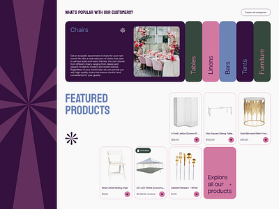 Party rentals website concept / Categories & Products categories concept design ecommerce party product product card ui ux website wedding
