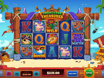 Countless Treasures: Slot Game art casino casino game gambling game game interface game ui gaming illustration ocean online casino pirates ship shipwreck slot slot art slot game slot machine slots