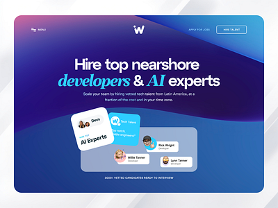 First view ai experts app branding clean design developers flat hire hire talent hr illustration jobs layout nearshore remote talent team ui ux web