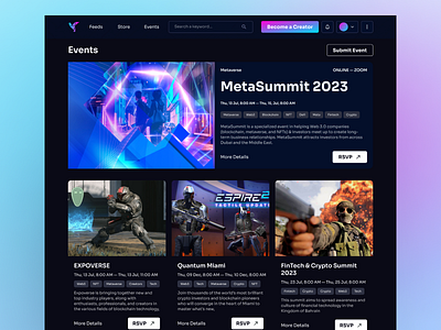 Events Page Design || UI Design 3d animation branding design figma gamefi illustration logo motion graphics product design ui ux web3