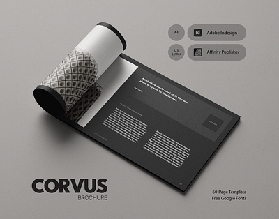 Corvus Brochure Template - for InDesign and Publisher a4 architecture catalog beige black brochure template dark design agency indesign landscape brochure marketing minimalist printable publisher us letter