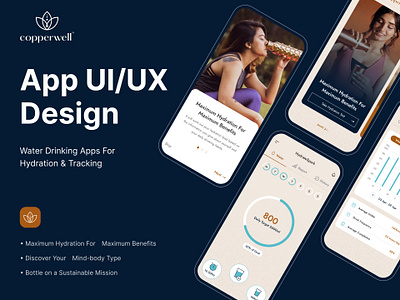Water Drinking Apps For Hydration & Tracking copper bottle hydration ui ux water drinking app water tracking app