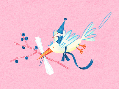 Carrier Pigeon and Blueberries art artwork bird blueberry carrierpigeon design fairy fly illust illustration ipad letter photoshop pigeon ribbon texture tweetyheather