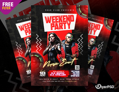 Free Flyer | Night Club Weekend Music Party Flyer PSD club flyer flyer flyer psd free free flyer free psd graphic design psd psd flyer psd template weekend party weekend party flyer
