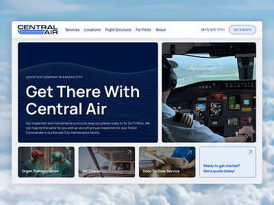 Central Air - Web Design air airplane aviation blue call to action clouds home page homepage logistics modern plane sans serif ui user experience ux ux ui web web design website website design