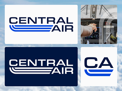 Central Air - Logo design airplane aviation blue blue palette branding clean clouds cobalt corporate identity logistics logo logo mark logomark modern navy plane sans serif typography wordmark