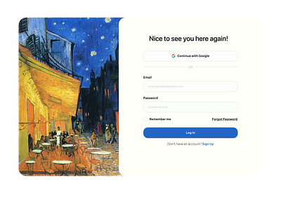 Day 6/100 Design Challenge: Log in Page cafe terrace figma joining page log in sign in ui uidesign ux uxdesign van gogh