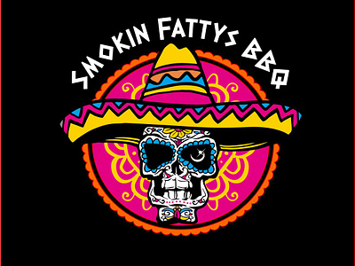 Mexican tattoo skull bbq illustration logo mexican skull tattoo vector