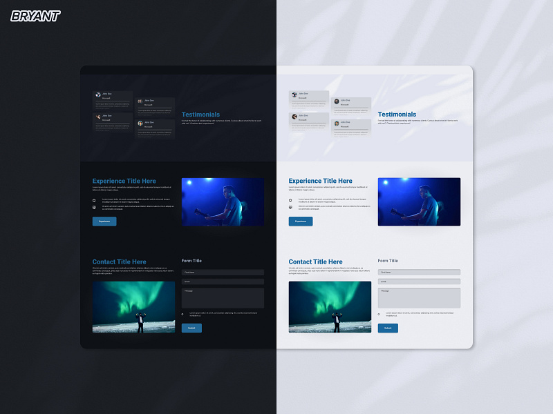 Bryant Protfolio UX / UI / Contact branding contact darkmode design lightmode portfolio template testimonial ui ux webdesign webflow website